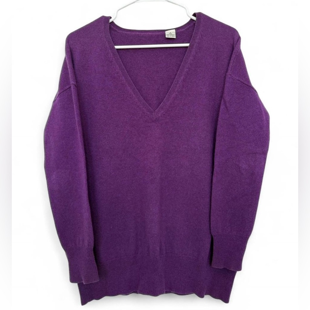 Women‎ 100% Pure Cashmere Purple V Neck Pullover Sweater Small Casual Minimalist